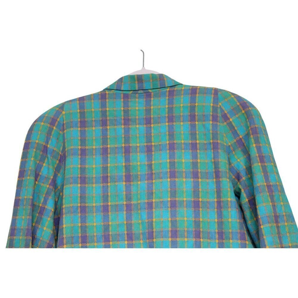 Vintage 80s 90s Blazer Large Multicolor Plaid Preppy Classic 100% Cotton USA - Picture 11 of 13